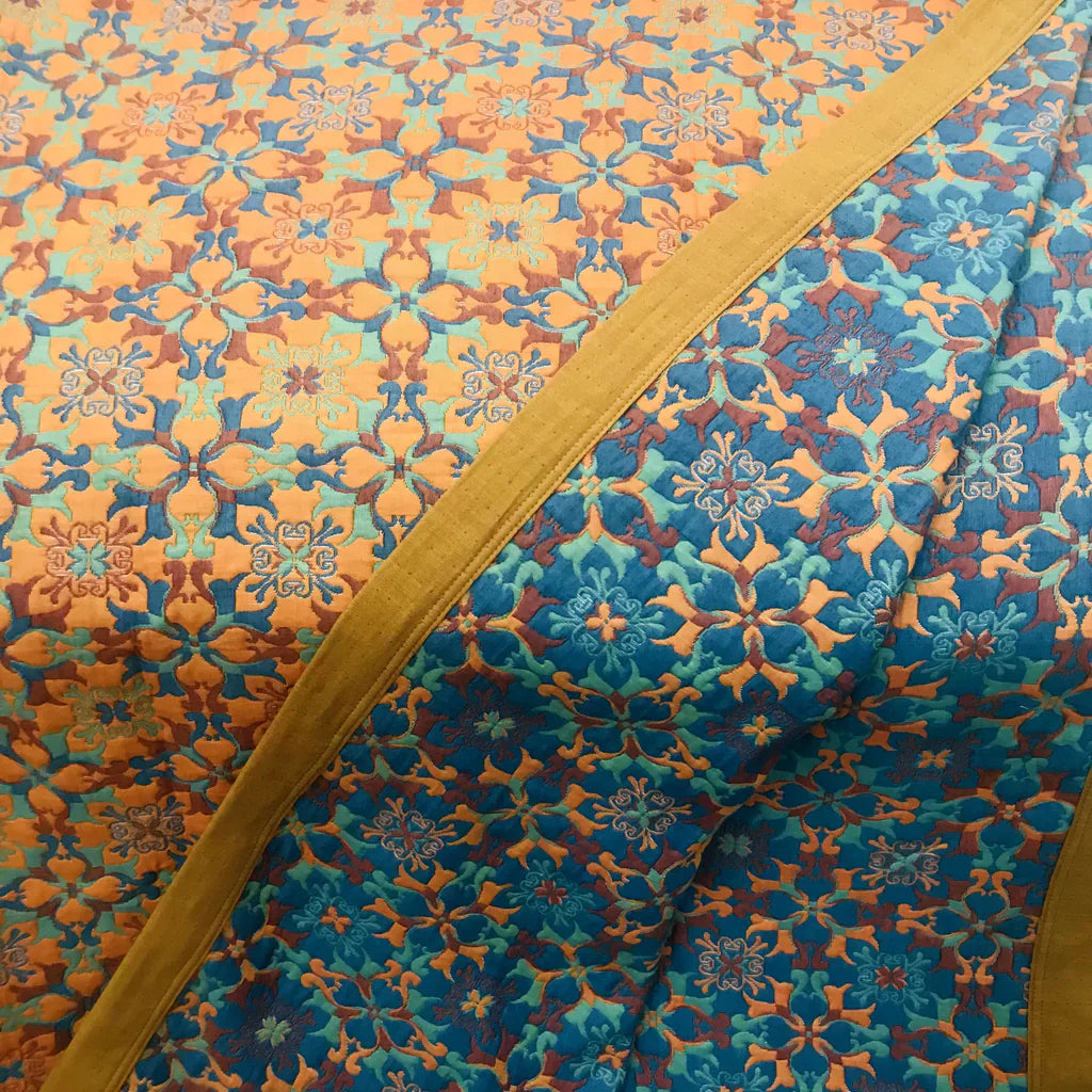 Orange & Blue Pattern Six-Layer Cotton Quilt - TerraLoom-Duvet-98.43 × 94.49 in-Nora Luxe