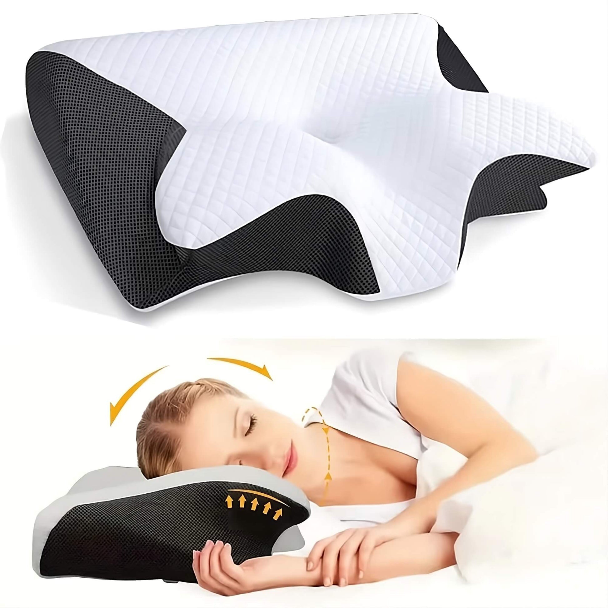 Orthopaedic Pillow - DreamAlign-White Black-Nora Luxe