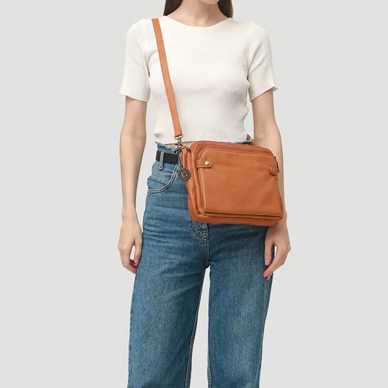 Versatile Double Strap Leather Crossbody Bag