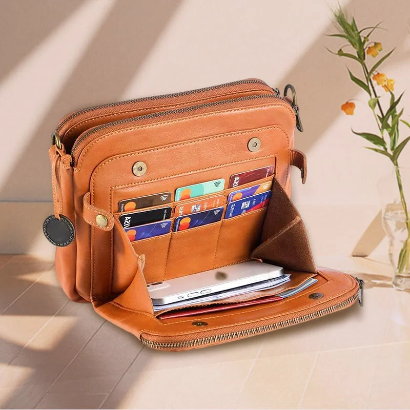 Versatile Double Strap Leather Crossbody Bag