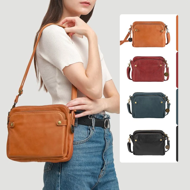 Versatile Double Strap Leather Crossbody Bag