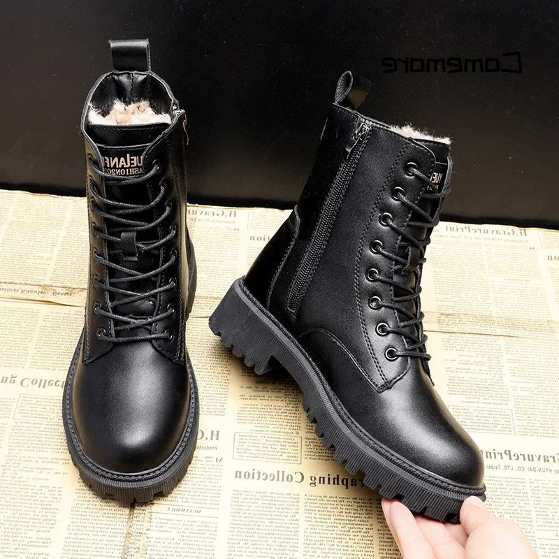Tough Waterproof Black Leather Ankle Boots