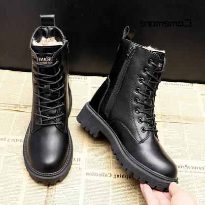 Tough Waterproof Black Leather Ankle Boots