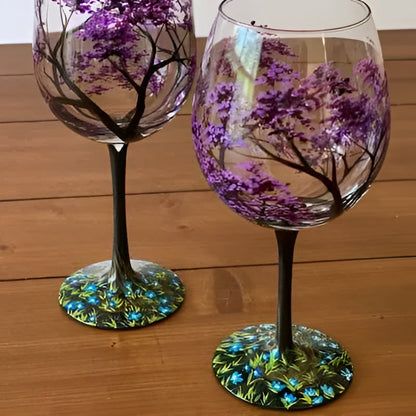 Colorful Tree Hand Painted Wine Glasses