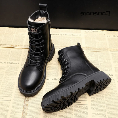 Tough Waterproof Black Leather Ankle Boots