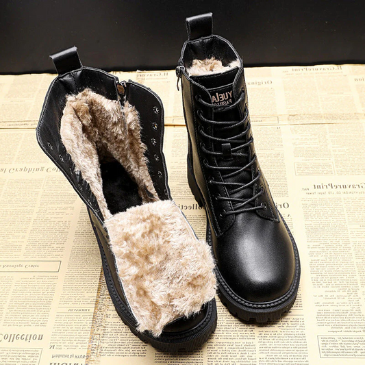Tough Waterproof Black Leather Ankle Boots - Pexav