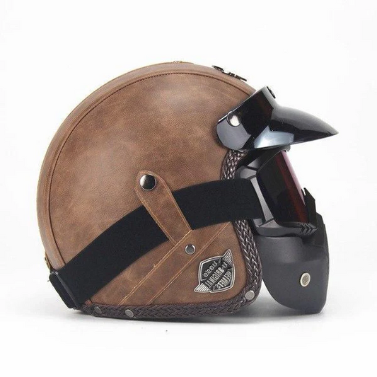 Classic Open Face Motorcycle Helmet With Face Mask - Pexav