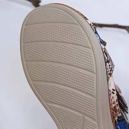 Animal Print Comfortable Leather Wedge Sandals