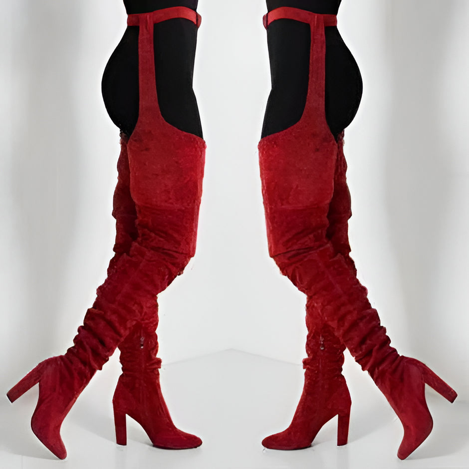 Tall Faux Suede Over Knee High Heel Boots