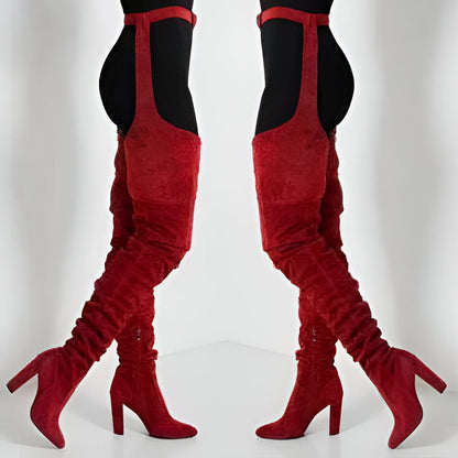 Tall Faux Suede Over Knee High Heel Boots