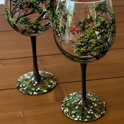 Colorful Tree Hand Painted Wine Glasses