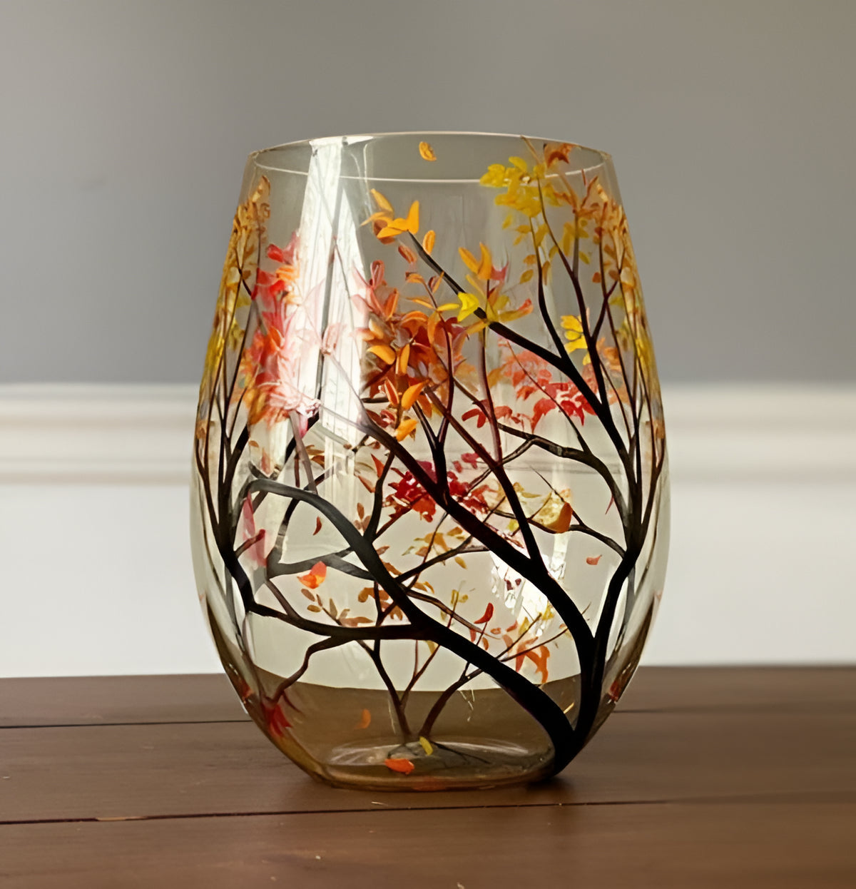 Colorful Tree Hand Painted Wine Glasses
