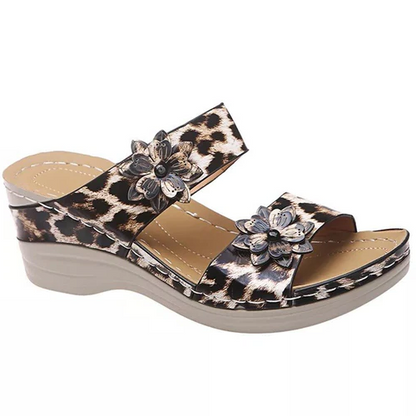 Animal Print Comfortable Leather Wedge Sandals