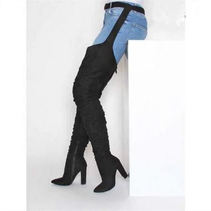 Tall Faux Suede Over Knee High Heel Boots