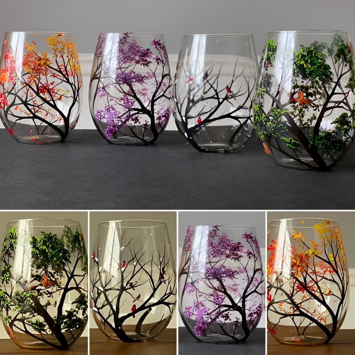 Colorful Tree Hand Painted Wine Glasses