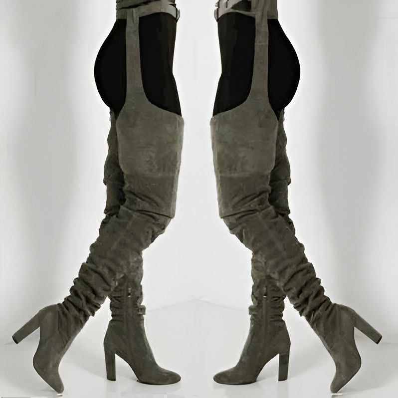 Tall Faux Suede Over Knee High Heel Boots - Pexav
