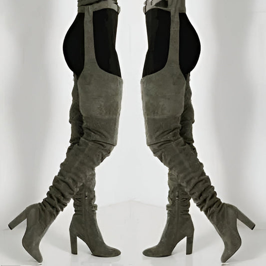 Tall Faux Suede Over Knee High Heel Boots - Pexav