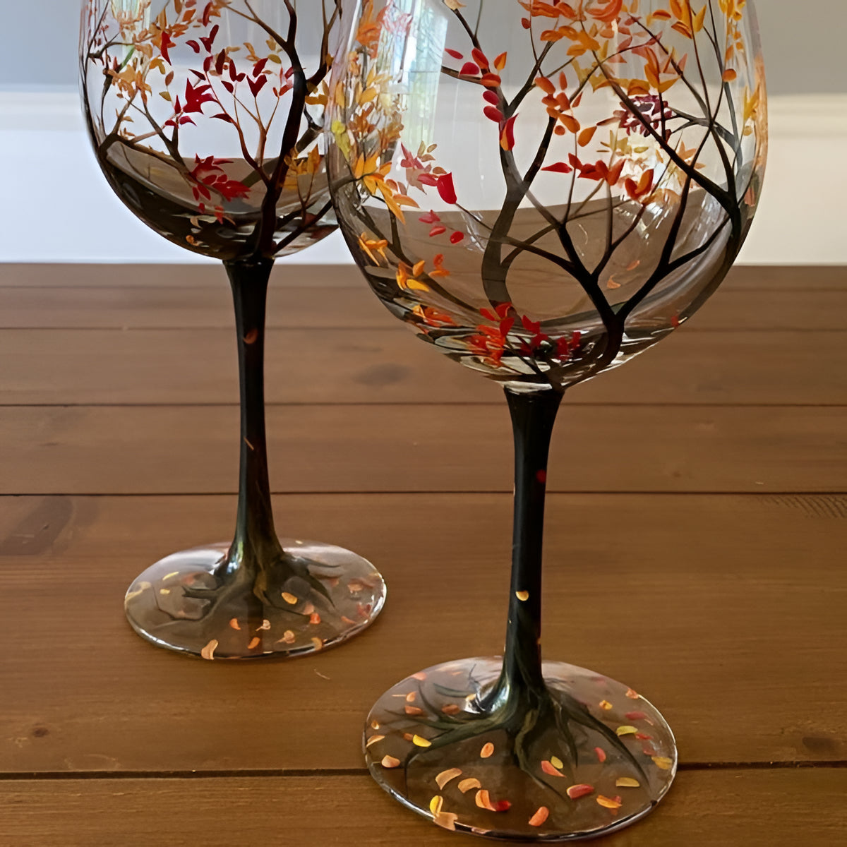 Colorful Tree Hand Painted Wine Glasses