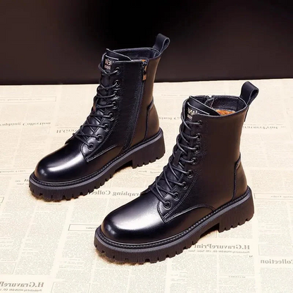 Tough Waterproof Black Leather Ankle Boots