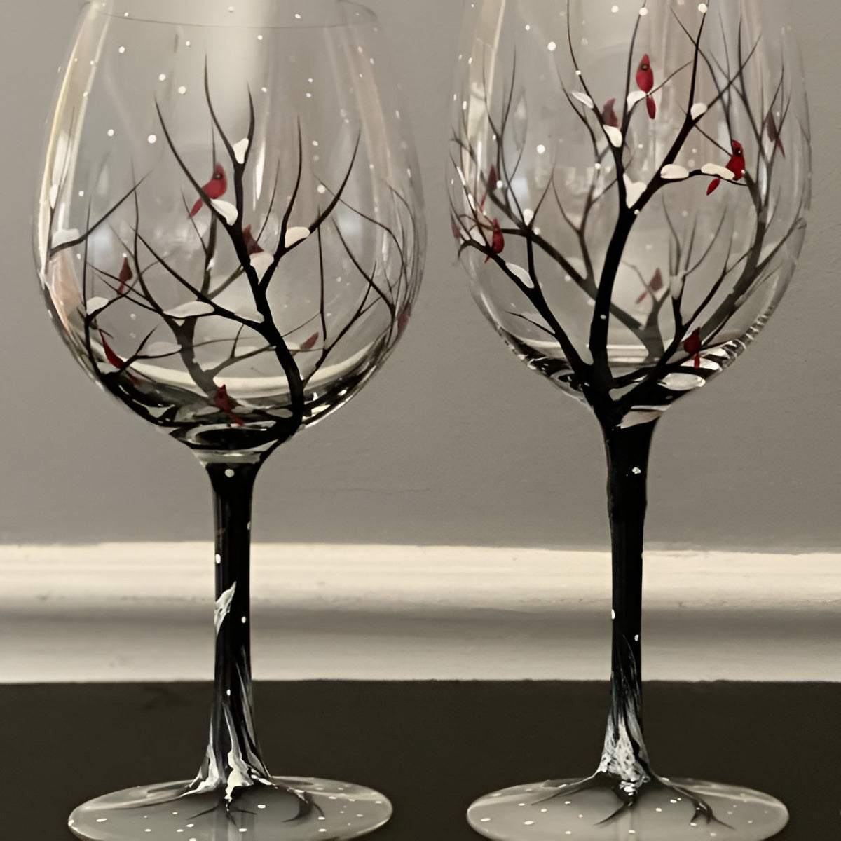 Colorful Tree Hand Painted Wine Glasses