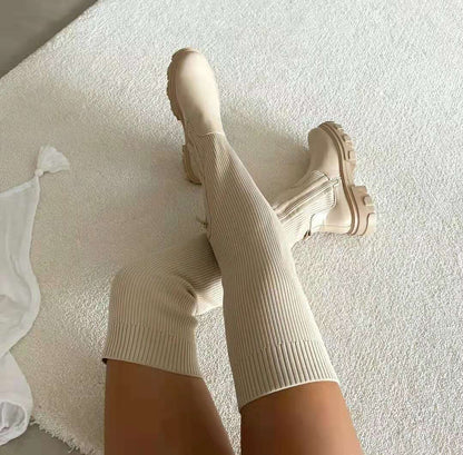 Over-the-knee Sock Boots - Luna-Beige-4.0-Nora Luxe