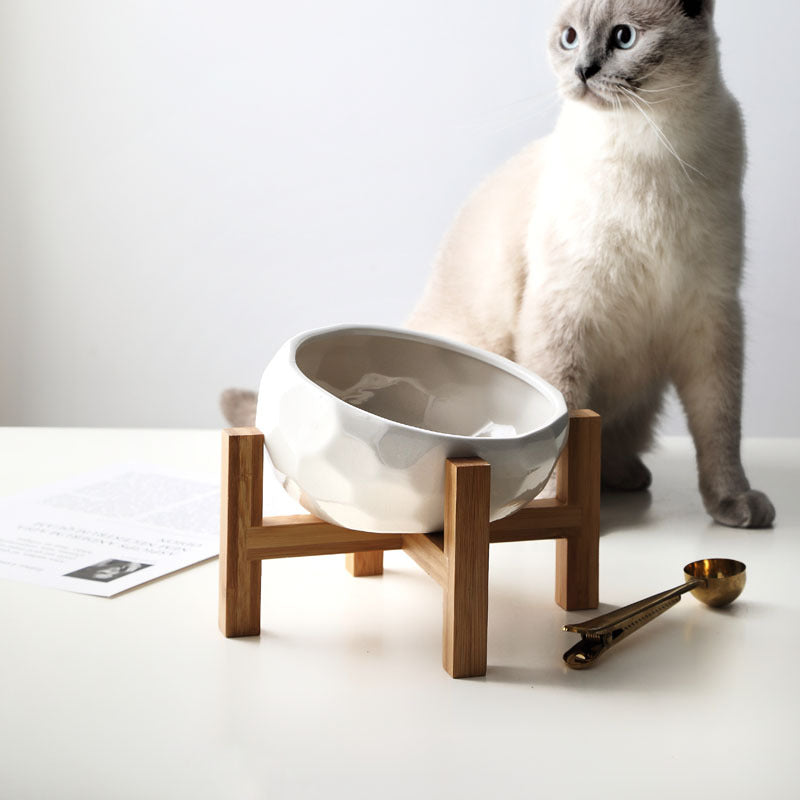 Comfortable Raised Pet Feeder with Wooden Base