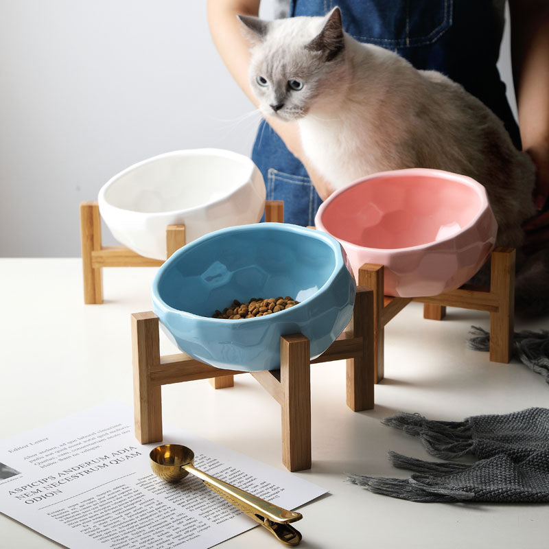 Comfortable Raised Pet Feeder with Wooden Base - Pexav
