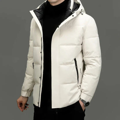 Padded Men's Jacket with Hood - Milo-White-M-Nora Luxe