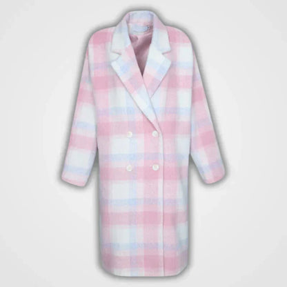 Pastel-Colored Checked Wool Mix Coat with Double-Breasted Buttons - Sofie-XS-Nora Luxe