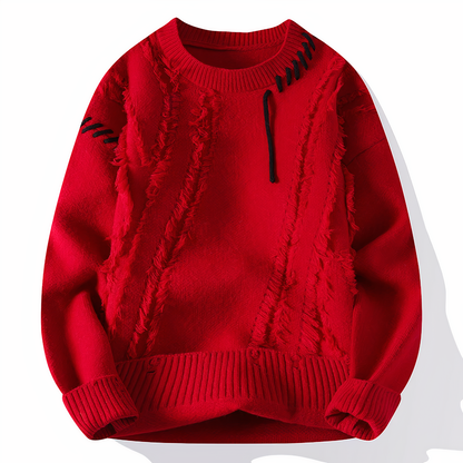 Patchwork Men's Sweater - Jasper-Red-XS-Nora Luxe