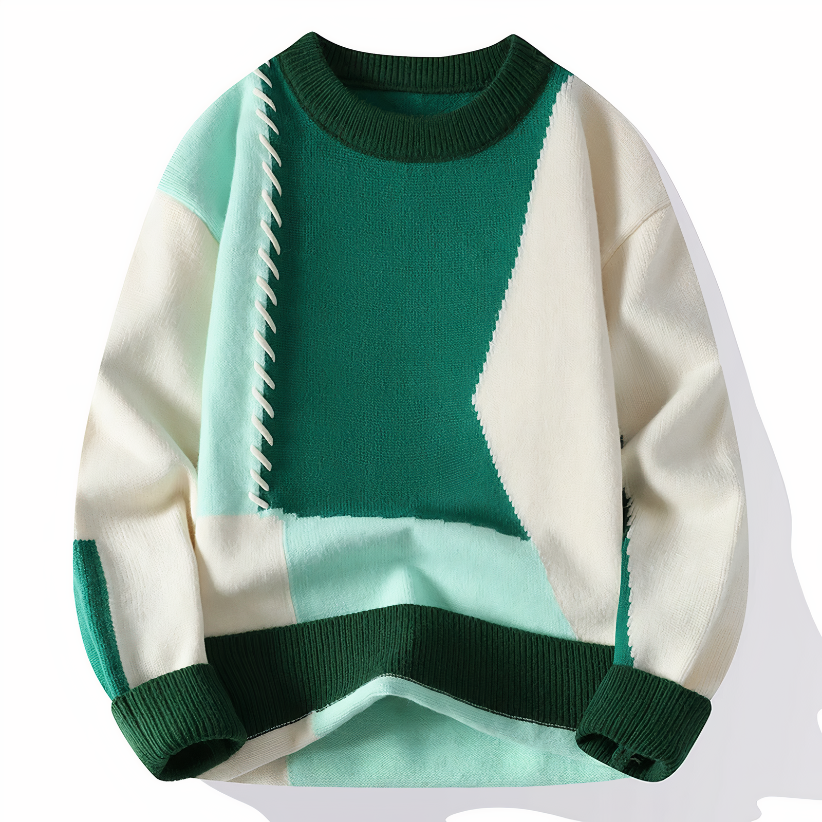 Colorful Patchwork Crew Neck Sweater - Pexav