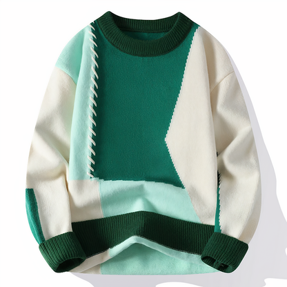 Colorful Patchwork Crew Neck Sweater - Pexav