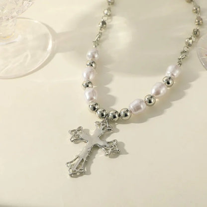PEARL CROSS PENDANT NECKLACE | Elegant Women's Jewellery | Timeless Design-Nora Luxe