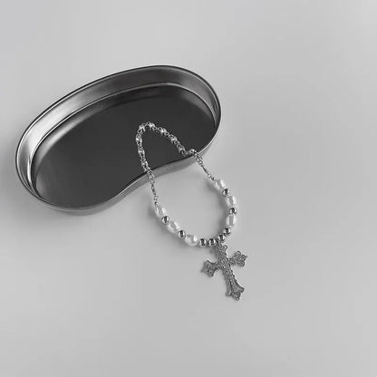 PEARL CROSS PENDANT NECKLACE | Elegant Women's Jewellery | Timeless Design-Nora Luxe