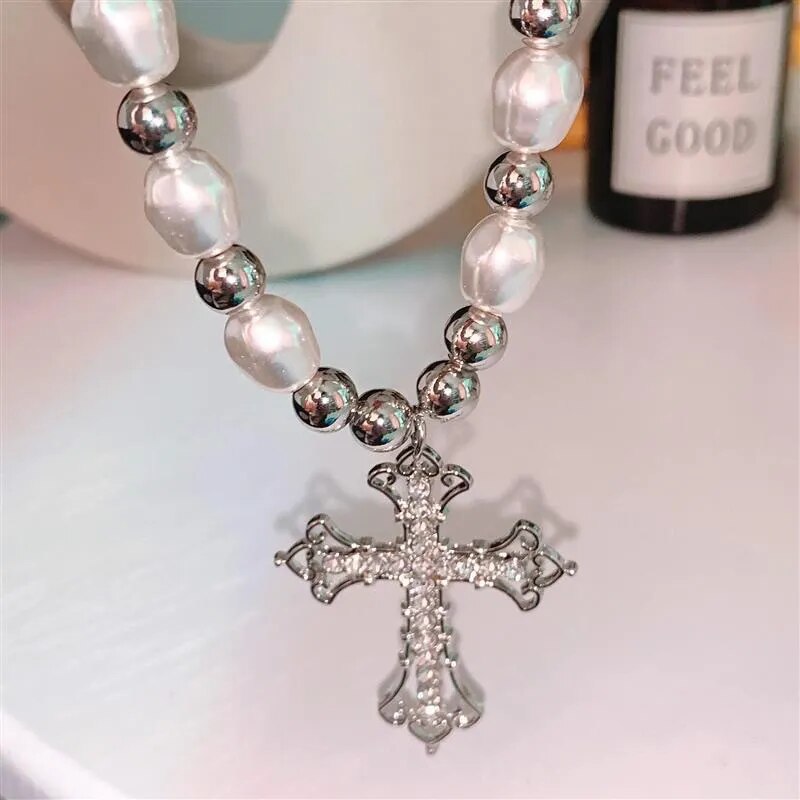 Classic Pearl Cross Necklace For Women - Pexav