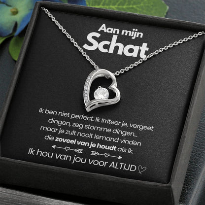 Pendant Necklace with Heart-Shaped Zirconia Stone - Esmée-14k White Gold-Standard-Nora Luxe