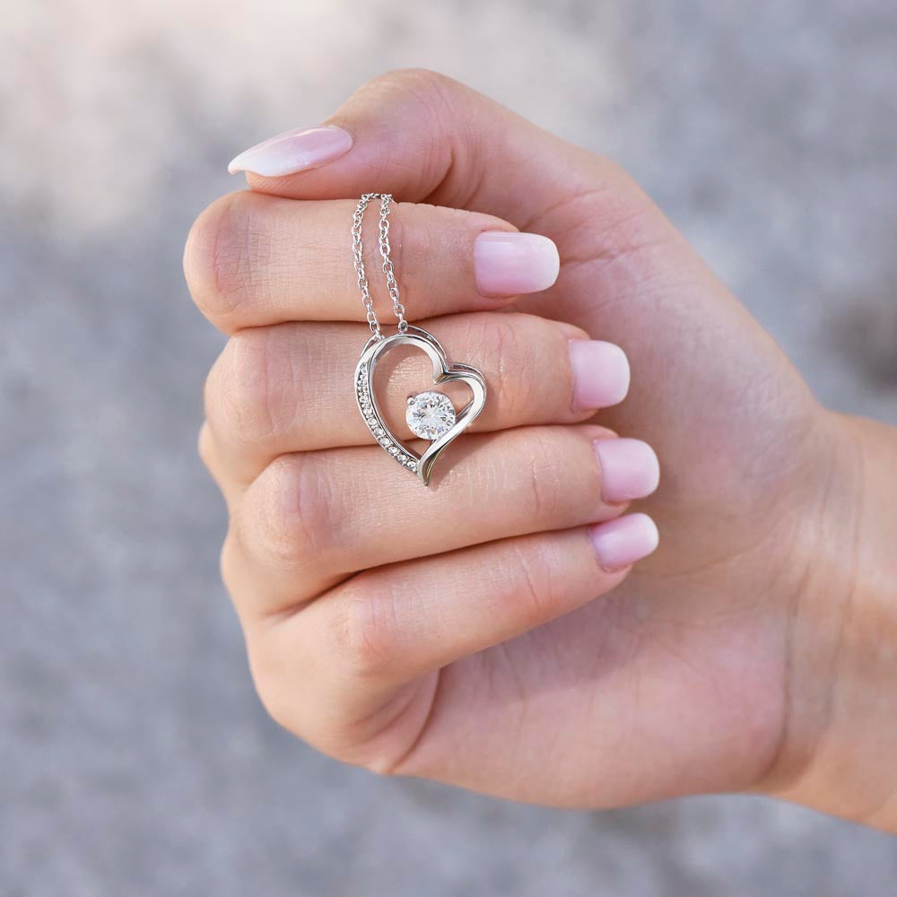 Pendant Necklace with Heart-Shaped Zirconia Stone - Esmée-14k White Gold-Standard-Nora Luxe