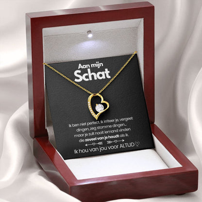 Pendant Necklace with Heart-Shaped Zirconia Stone - Esmée-18k Yellow Gold-Luxury (Mahogany + LED spot)-Nora Luxe