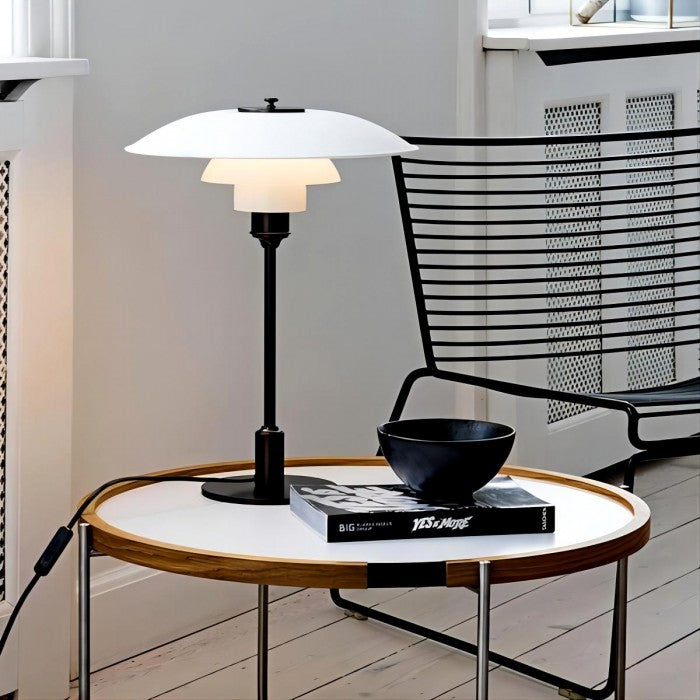Sleek Metal Glass Desk Lamp Contemporary Style - Pexav