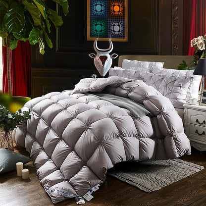 Piped Duvet made of 100% Goose Down - PlumeLux-Gray-90.55 in 6.61 lbs-Nora Luxe