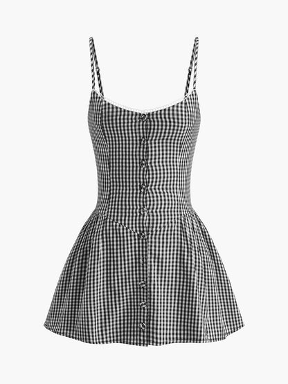 Classic Checkered Front Tie Dress - Pexav