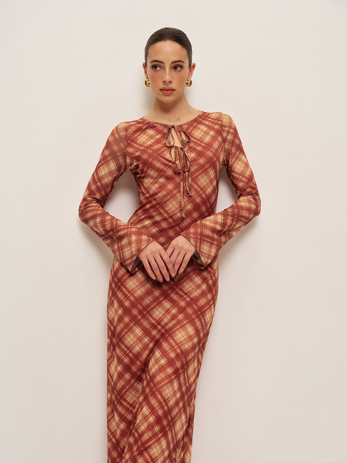 Classic Check Button Front Dress