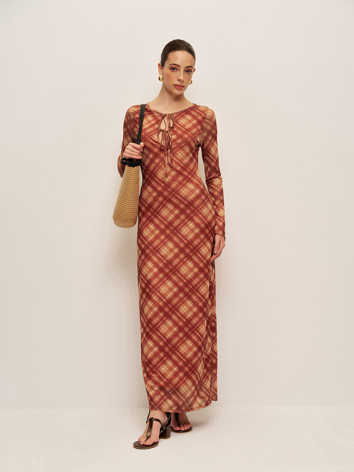 Classic Check Button Front Dress
