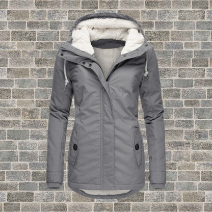 Pleated Cotton Winter Jacket with Hood - Mila-Gray-S-Nora Luxe