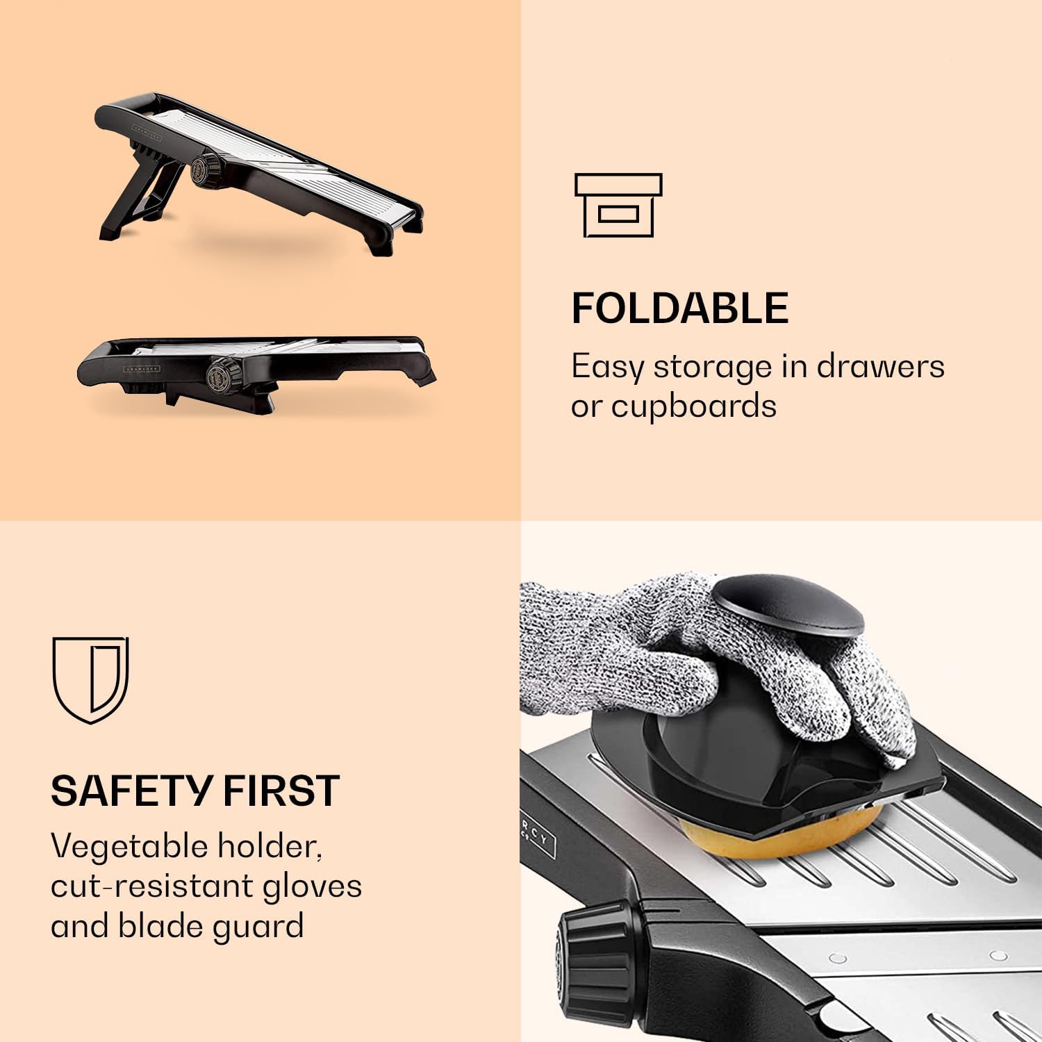 Premium food slicer with cut-resistant gloves-Adjustable Mandoline-Nora Luxe