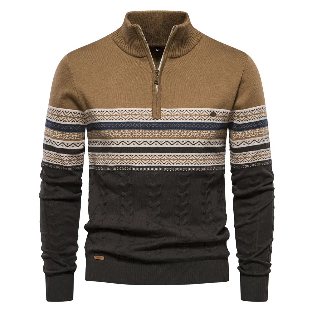 Premium Retro Pattern Sweater - Leo-Khaki-S-Nora Luxe