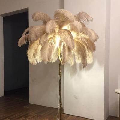 Tall Natural Feather Table Lamp