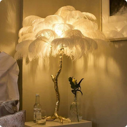 Tall Natural Feather Table Lamp