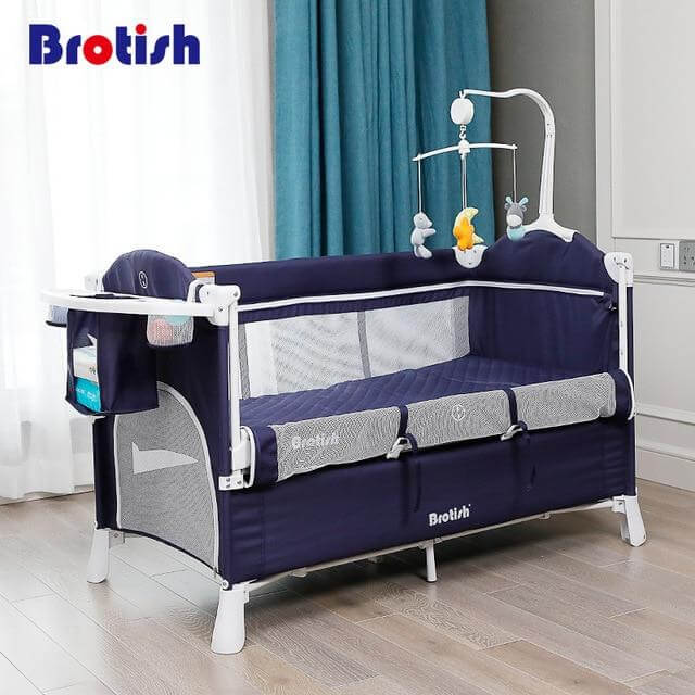 Portable Collapsible Baby Crib with Detachable Rail