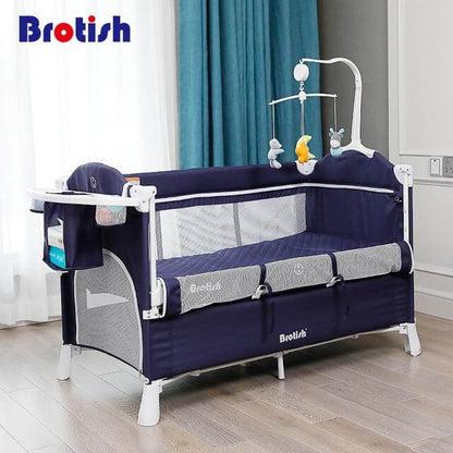 Portable Collapsible Baby Crib with Detachable Rail